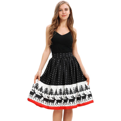 Falda para mujer con estampado navideño hasta la rodilla falda elástica de cintura alta falda sexy para fiesta de Navidad salvaje 