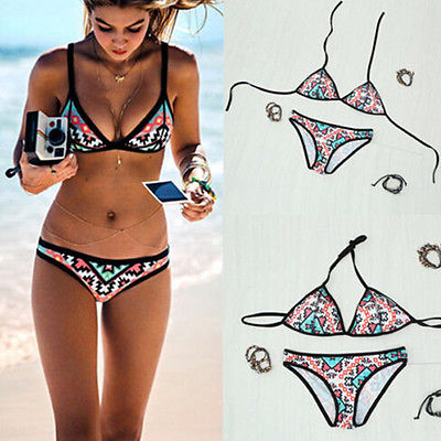 Vintage print triangle bikini