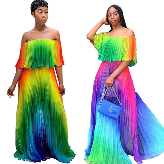 Gradient pleated sexy dress