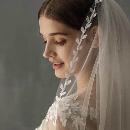 ON SALE!!! 50% OFF!!! Mid Length Bridal Veil With Double Leaf Edge