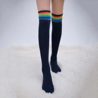 Women Girl Rainbow Stripe Tube Dress Over the Knee Thigh High Cosplay Socks