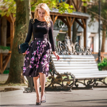 (One Size) Floral Purple Design Elegant Skirt