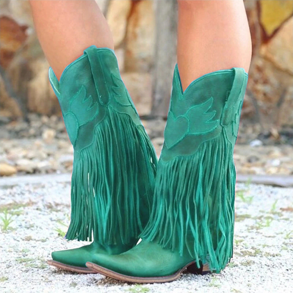 Vintage tassel over the knee boots