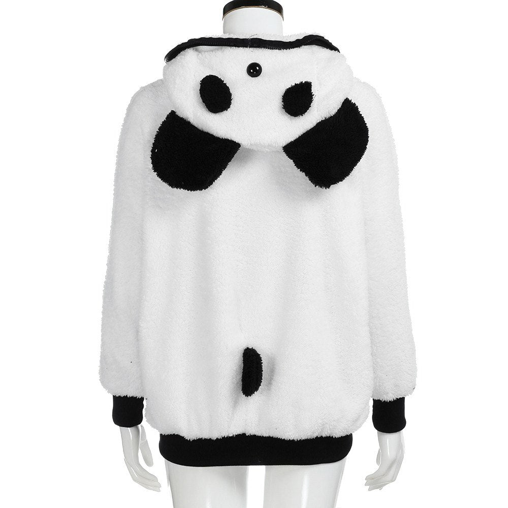 Women Winter Sweatshirt Famale Cute Plush Hooded Panda Jumper Coat Casual Loose Long-Sleeved Sweatshirt