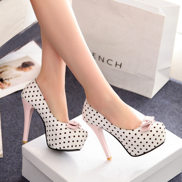 Adorable High Heel Round Toe Bow Stilettos