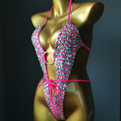 Bikini de traje de baño de discoteca con diamantes de alta gama para mujer