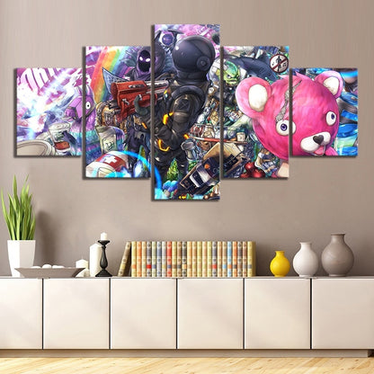 5 Piece Fortnight Battle Royale Cuddle Team Leader Dark Voyager Raven Fort Game Poster Nite Wall Art for Living Room Decor - The Styky Shack