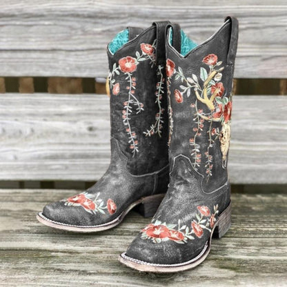 Botas de jinete con bordado floral para mujer