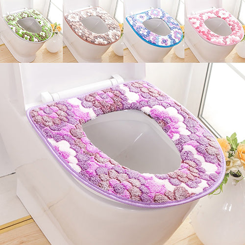 Patrón de flores para baño, cubierta de inodoro suave y cálida, almohadilla para tapa de asiento, cojín para asiento