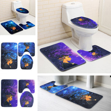 African Girl Bathroom Set Waterproof Non-Slip Mats Carpet Pedestal Rug Toilet Lid Cover Bath Mats - The Styky Shack