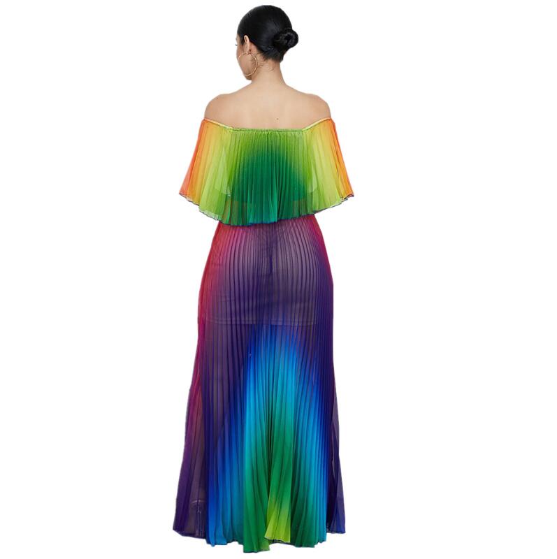 Gradient pleated sexy dress