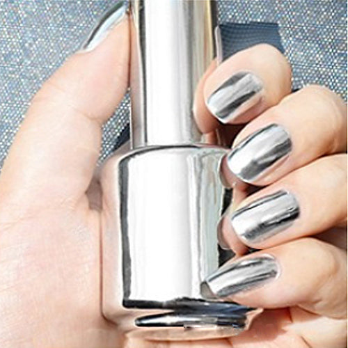 Women's Fashion 2Pcs 15ML Silver Metallic Mirror Effect Nail Polish + Top Coat