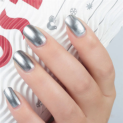 Women's Fashion 2Pcs 15ML Silver Metallic Mirror Effect Nail Polish + Top Coat