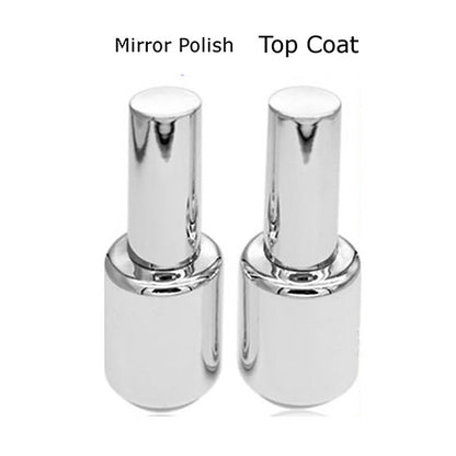 Women's Fashion 2Pcs 15ML Silver Metallic Mirror Effect Nail Polish + Top Coat