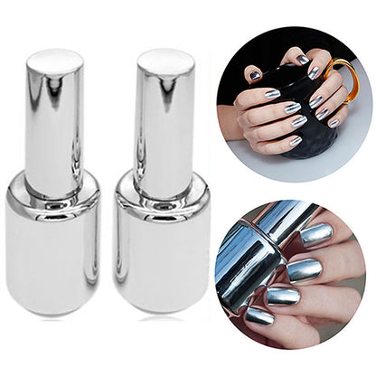 Women's Fashion 2Pcs 15ML Silver Metallic Mirror Effect Nail Polish + Top Coat