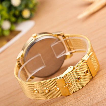 Women's Fashion Casual Rhinestone Stainless Steel Mesh Band Quartz Wrist Watch