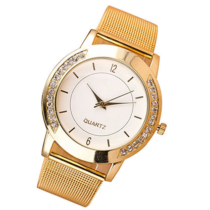 Women's Fashion Casual Rhinestone Stainless Steel Mesh Band Quartz Wrist Watch