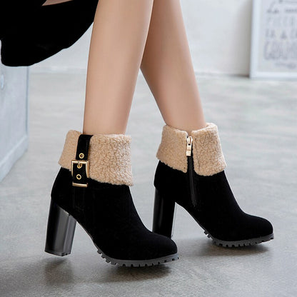 Warm high-heeled lamb wool snow boots