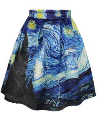 Flared Stretch Van Gogh Starry Night 3D Print Pleated Skirt