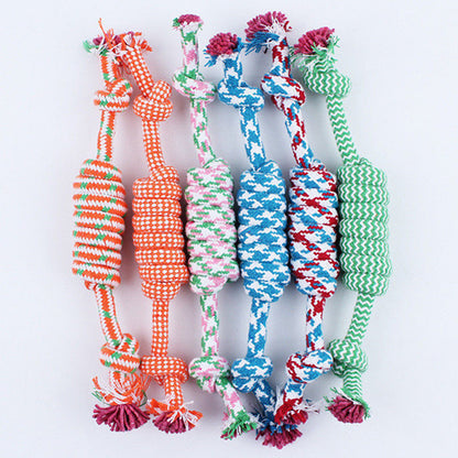 1Pc Handmade Bow Puppy Dog Pet Toy Cotton Braided Bone Chew Knot Rope