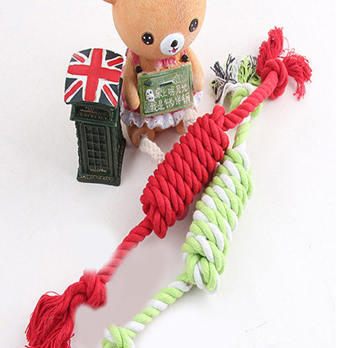 1Pc Handmade Bow Puppy Dog Pet Toy Cotton Braided Bone Chew Knot Rope