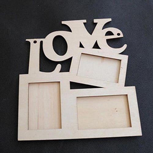 Wooden DIY Photo Frame Hollow Love Letter Family Photo Picture Holder Storage