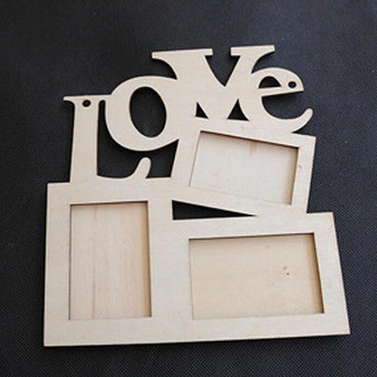 Marco de fotos DIY de madera, soporte hueco para fotos familiares con letras de amor, almacenamiento