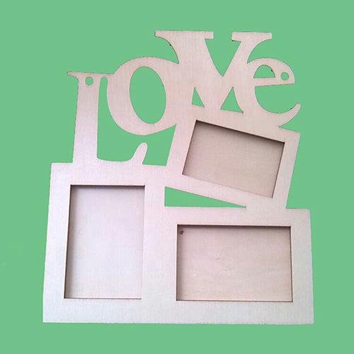 Wooden DIY Photo Frame Hollow Love Letter Family Photo Picture Holder Storage