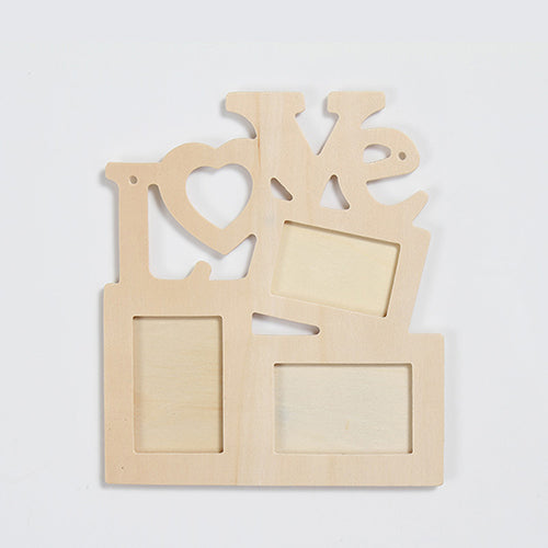 Wooden DIY Photo Frame Hollow Love Letter Family Photo Picture Holder Storage