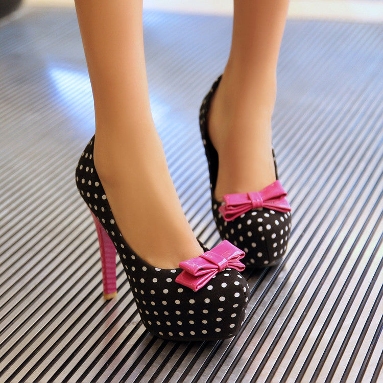 Adorable High Heel Round Toe Bow Stilettos