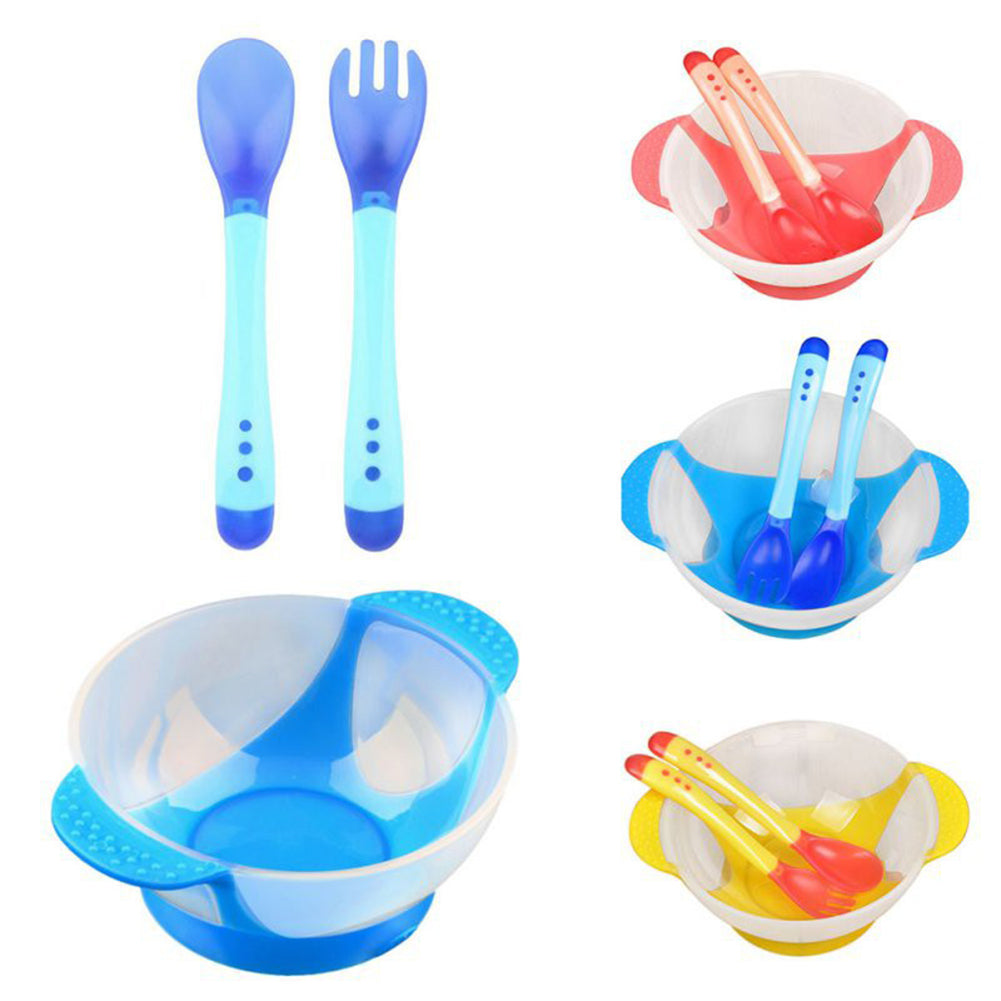 Baby Child Kids Suction Cup Training Feeding Bowl + Spoon + Fork Tableware Set