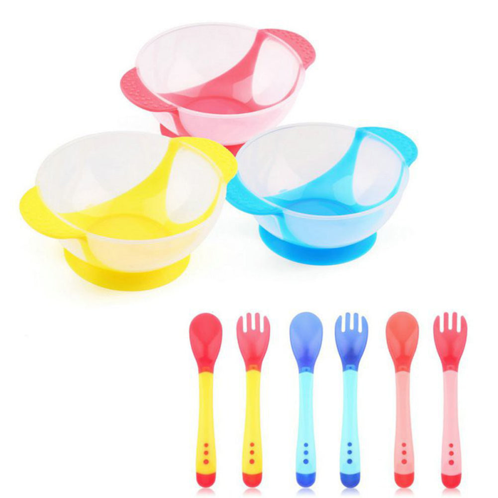 Baby Child Kids Suction Cup Training Feeding Bowl + Spoon + Fork Tableware Set