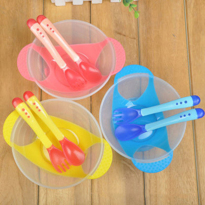 Baby Child Kids Suction Cup Training Feeding Bowl + Spoon + Fork Tableware Set