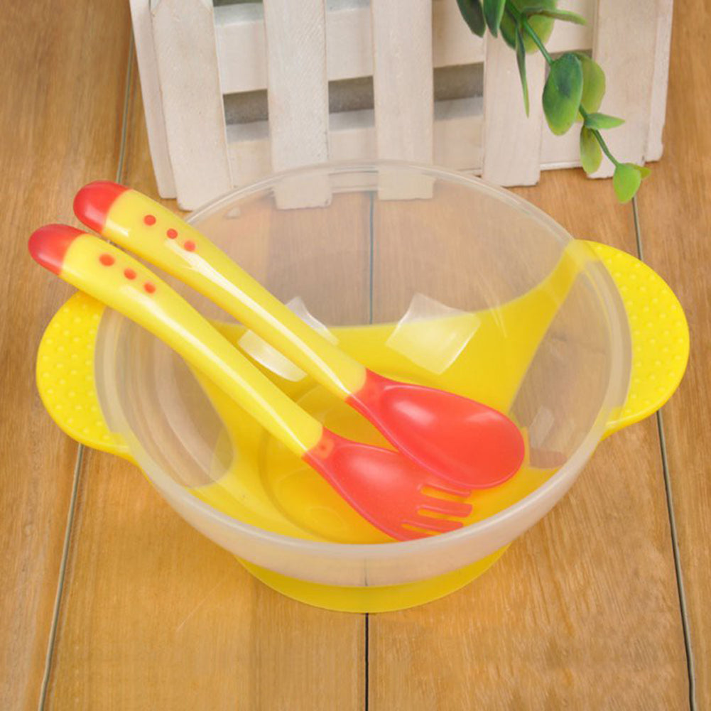 Baby Child Kids Suction Cup Training Feeding Bowl + Spoon + Fork Tableware Set