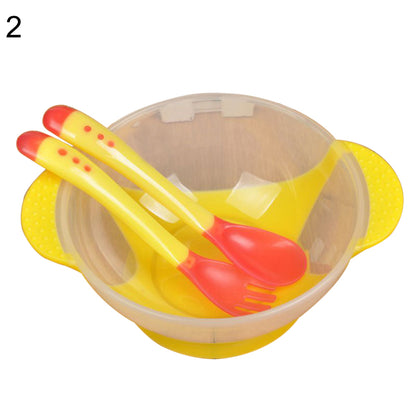 Baby Child Kids Suction Cup Training Feeding Bowl + Spoon + Fork Tableware Set