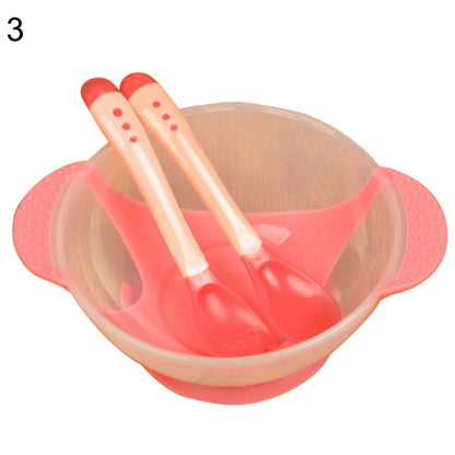 Baby Child Kids Suction Cup Training Feeding Bowl + Spoon + Fork Tableware Set