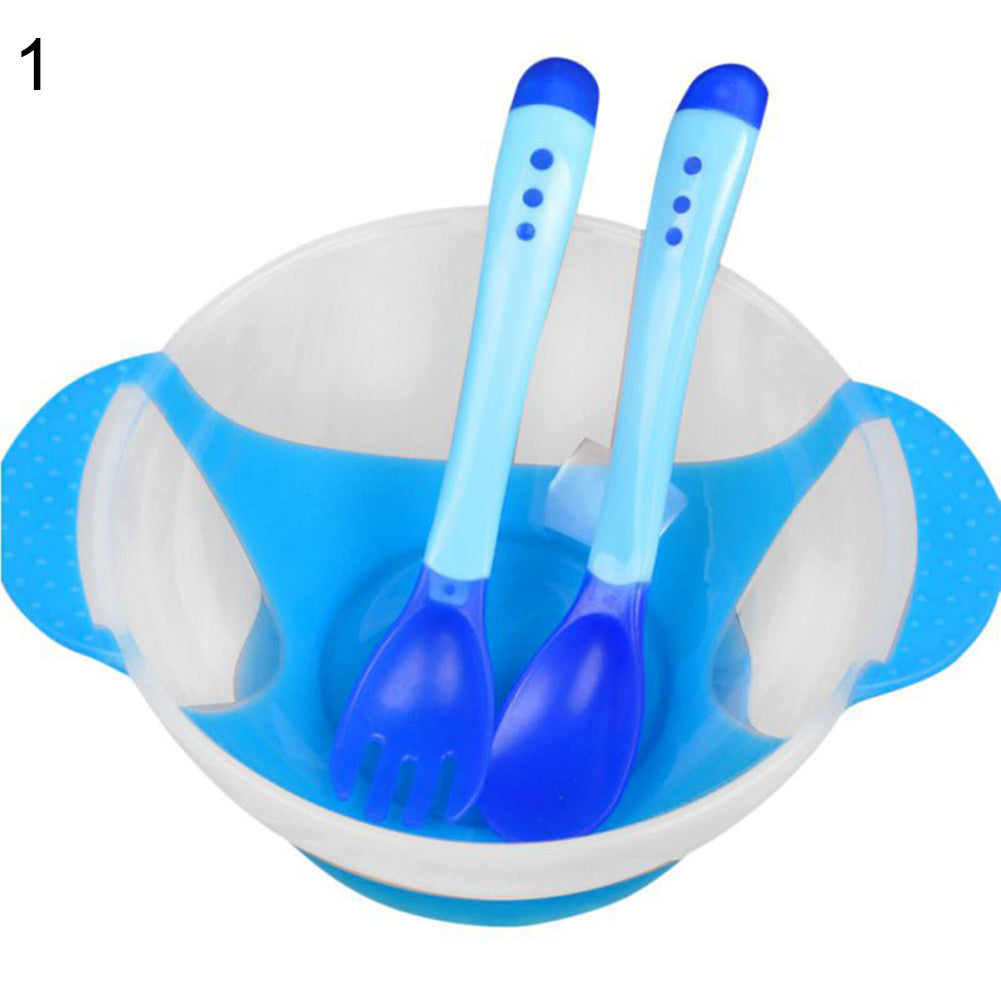 Baby Child Kids Suction Cup Training Feeding Bowl + Spoon + Fork Tableware Set