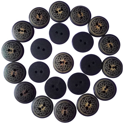 50 Pcs 18mm Round Wood Two Hole Buttons Floral Carved Craft Sewing Accessories