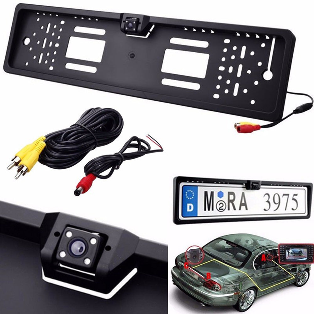 4 LEDs Waterproof Car License Plate Frame Auto Reverse Rear View Backup Camera