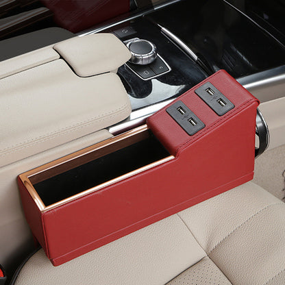 4USB Car Seat Catcher Pocket Storage Organizer Box Cup Holder Charger Tool Gift