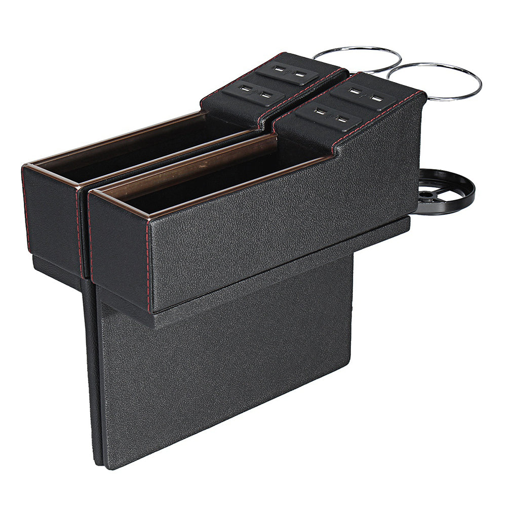 4USB Car Seat Catcher Pocket Storage Organizer Box Cup Holder Charger Tool Gift