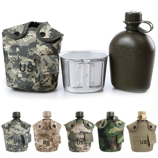 Botella de agua militar del ejército de 1L, taza de cantimplora para acampar y senderismo, portátil para exteriores