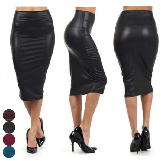 High Waist Faux Leather Pencil Skirt