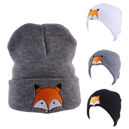 Invierno niños niños bebés niñas niños zorro patrón tejido cálido sombrero gorro