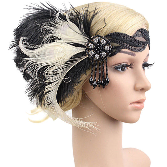 Diadema de plumas vintage para novia, vestido estilo flapper Gatsby