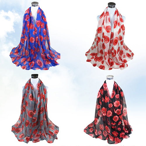 Women's Fashion Sexy Poppy Flowers Print Chiffon Comfortable Shawl Long Scarf