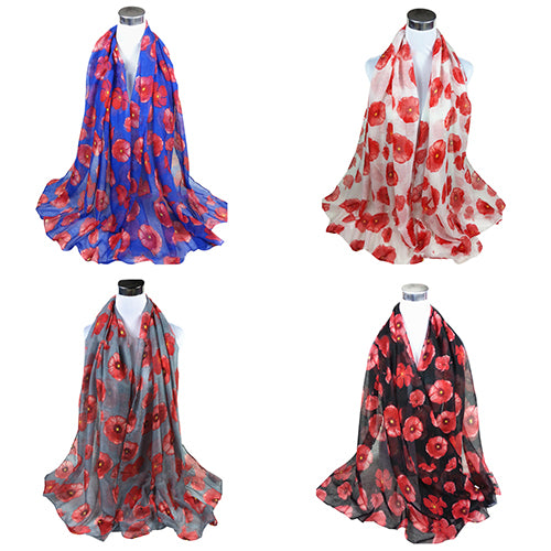 Women's Fashion Sexy Poppy Flowers Print Chiffon Comfortable Shawl Long Scarf