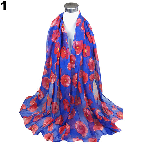 Women's Fashion Sexy Poppy Flowers Print Chiffon Comfortable Shawl Long Scarf