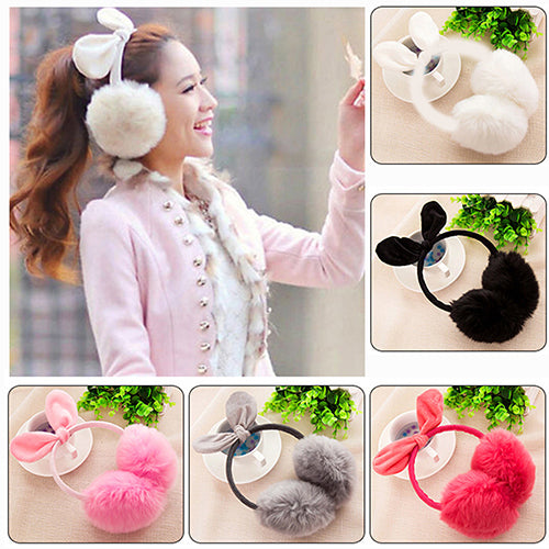 Women Fashion Rabbit Ear Faux Rabbit Fur Earmuffs Soft Warmer Winter Earwarmers