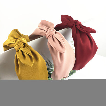 Women Solid Color Bow-Knot Hair Hoop Hairband Wide Edge Headband Accessories